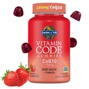 Vitaminový kód zahrady života CoQ10 Gummies 150 mg, koenzym Q10 pro zdraví srdce, výroba energie a zdravé stárnutí + prebiotika a probiotika pro potravu, Non- GMO, gluten- free, 60 Jahodové gumy