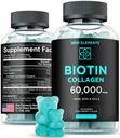 Biotin & Collagen Peptides Gummies - 50,000mcg Kolagen + 10,000mcg Biotin 124; Vlasy, kůže a nehty podpora pro muže a ženy 124; Růst vlasů, Žhnoucí kůže a silné nehty 124; Non- GMO, Žvýkací, Great-Ochutnávání
