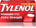 Tylenol Extra Strength Kaplety s 500 mg acetaminofenu, Reliever bolesti & Horečka Reducer, Na bolest hlavy, Bolest zad a menstruační bolest Relief, 225 ct