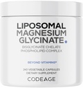 Codeage Lipozomální doplněk hořčíku Glycinát, 2- Month Supply, Bisglycinát Magnesium Chelát, Chelated Magnesium Minerální pilulky, BioPerine Black Pepper Vitamíny Kapsle, Non- GMO Vegan, 240 ct