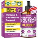 Graviola Soursop Leaf Extract Liquid - Soursop Bitters Liquid, Podpora imunity, Relax, Játra a spánek, Cukr & Alcohol- Free, Vysoce absorbovatelné Formule, Vášeň Ovocný Flavor, 2 Fl Oz