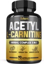 5in1 Acetyl L- karnitin Complex Capsules - 2600mg Daily - Body, Brain & Imunitary Health Support - Kombinovaná alfa kyselina lipoová, zelený čaj, Green Coffee Bean & Raspberry Ketones - 90 Počítá se na 3 měsíce