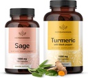 HERBAMAMA Sage and Turmeric Kit - Bundle of 1000 mg Sage Leaf & Turmeric Curcumin Capsules - Vegan, Non- GMO, Gelatin- Free - 2 Pack