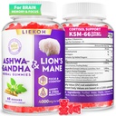 Ashwagandha Gummies - Organic Ashwagandha & Lions Mane Gummies pro dospělé s 4 Adaptogenic Herb for Stress, Cognitive & Imunitation Support CLAS124; Cortisol doplňky pro ženy a muže, Berry Flavor - 60 Counts