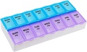 EZY DOSE Weekly (7- day) AM / PM Daily Pill Case, Medicine Planner, Vitamim, Fish Oil, doplňky Organizátor Kontejner, Velké kompartmenty, 2 krát denně, Blue and Purple Lids, BPA zdarma