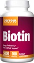 Jarrow Displaas Biotin 5000 mcg - 100 Veggie Caps, Balení 2 - Podporuje růst kůže a vlasů, Lipid Metabolismus & Energy Production (ATP) - 200 Celkem Služeb
