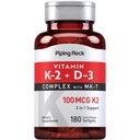 Piping Rock vitamin K2 D3 dodatek 124; 100 mcg color 124; 180 Softgels color 124; komplex s MK7 colum124; non-GMO, gluten zdarma