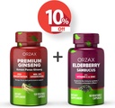 ORZAX Ginseng, 30% Ginsenosids, Premium 120 Zeleninové kapsle a Elderberry kapsle, 2000mg 60 Zeleninové kapsle, Bundle