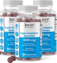 Amire od Dr. Awan Super Cranberry Gummies, Pomáhá podporovat močové trakt zdraví, pomáhá zvýšit imunitní funkci, Gelatin- Free Cranberry Chews pro muže a ženy, 180ct, 90- Day Supply