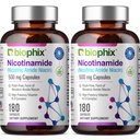 biophix B-3 Nikotinamid 500 mg 180 Caps 2 Pack - Nikotinový amid Niacin Natural Flush- Free Vitamin Formule - Podporuje zdraví kožních buněk