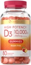Carlyle Vitamin D3 10000iu Gummies pro dospělé 124; 80 Počet 124; Broskve ochucené gumy 124; Vysoká potence pro ženy a muže 124; Vegetariánské, Non- GMO, gluten zdarma dodatek
