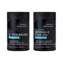 Sports Research Double Strength L- Theanine Suntheanine for Focus, Relaxation & Alerness Non- Drowsy Support + Coconut Oil 60 Count & Triple Strength Omega 3 Fish Oil 1250mg Burless Omega3 EPA & DHA