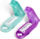DUBSTAR 2PCS Pill Cutter Splitter pro malé a malé pilulky, Vícenásobné Pill Cutters pro malé nebo velké pilulky, Nastavitelný Pill Splitter s krycím zařízením a čepelí Guard (Purple + Cyan)