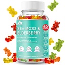 BIO VITALICA Moss Gummies Elderberry Biologica - Vitamin C D + Zinek - Irský Seamoss Vegan Gummy s Moss Moss Gel & Powder for Immunity, Detox - pro dospělé a děti