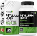 Reew Actives Psylium Husk 1200MG na 2 Kapsle - Bulk- Forming Laxative & Soluble Fiber for Digestive Health, Regularity & Adult Wellness - Čisté ingredience - Made in Canada - 120 Kapsle