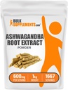 BulkSupplements.com Ashwagandha Root Extract Powder - Ashwagandha Dodatek, Bylinný dodatek - Vegan & gluten zdarma, 600mg na Serving, 1kg (2,2 lbs) (Balení po 1)