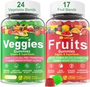 Sugar- Free Fruits and Veggies Gummies w / D3K2, B9, B12, Magnesium, 41 + přírodní superior Fruits and Zelenina Supplement for Digestive & Gut Support, Energy, Nutrient Balance, Antioxidant Non- GMO 2pack