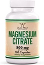 Magnesium Citrát 800mg, 180 Kapsle, Digestion & Podpora zácpy, Vegan Safe, Non- GMO, Dvojité dřevěné doplňky