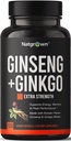 Natgrew Panax Ginseng & Ginkgo Biloba Supplement - Red Korean Ginseng & Ginko Biloba Kapsle pro muže a ženy - Podporuje zaměření paměti a funkce mozku - Veganské pilulky - 120 Počet