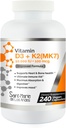 Vitamin D3 10 000 IU K2 / MK7 100 mcg. Doplněk k vysoké potenci 8 měsíců. Non- GMO pro podporu kostí, srdce a imunity.