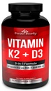 Vitamin K2 (MK7 & MK4) s doplňkem D3 - Vitamin K & D jako MK-7 100mcg, MK-4 500mcg a 5000 IU Vitamin D3 3in-1 Formule - Kostní a srdeční podpora - 90 Non- GMO Vegetariánské kapsle