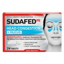Sudafed PE Head Congestion + Mucus Relief Tablety pro Sinusový tlak, Congestion, & Bolest hlavy, Non- Drowsy Decongestant s Acetaminofen, Guaifenesin & Fenylefrin HCI, 24 ct