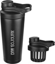 DIW 24 oz Shaker láhev, nerezová ocel Shaker láhev s Noise- Free Design, Izolovaný kovový Shaker Cup pro proteinové směsi a Pre Workout, Gym láhev Shaker (Black)