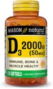 MASON NATURAL Vitamin D3 2000 IU Ultra síla, podporuje hustotu kostí, sílu a imunitní zdraví, 120 Softgels