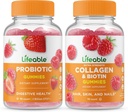 Lifeable Probiotic 2 miliardy CFU + kolagen & Biotin, Gummies Bundle - Velký přípitek, dodatek k vitamínu, gluten zdarma, GMO zdarma, žvýkací žlab