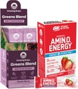 Amazing Grass Bundle of Optimum Nutrition Essential Amino Energy Plus Electrolytes Stick Packs, Energy Powder, Strawberry Burst, 7 Count Green Superfood Antioxidant: Sweet Berry, 15 Servings