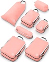 Velké kompresní balící kostky pro cestovní tašky Zavazadla Pořadatelé 7 Kousek Set pro checked Luggage- Ultralight, Rozšiřitelné / Kompresní tašky TRIPPED Travel Gear (Dusty Rose)
