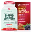 PurePremium Normal Blood Support Supplement - 20 Aktivní složky Komplex na podporu hladiny cukru v krvi již v normálním rozsahu - s skořicí, hořký Melon, chrom, Mulberry - 60ct