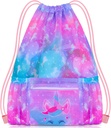 PASOP Drawstring Backpack pro děti, dívky Mesh Beach Bag pro plavání, Velká velikost Gym Drawstring sáčky Cinch Sack pro dívky (Jednorožec)