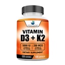 americké standardní doplňky Vitamin D3 5000 IU (125mcg) Plus Vitamin K2 (MK7) 200mcg Per Capsule - Gluten Free, Non- GMO, 120 Kapsle, 120 Servings, 120 Day Supply
