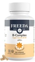 FREEDA Vitamin B-50 Complex - Super Quints B-Complex s B1 B2 B3 (Niacinamid) B5 B6, Biotin, Folát & B12 + Cholin & Inositol - Veganské kapsle, 100 Počet - Made in USA