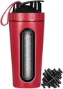 Protein Shaker láhev, Nerezová ocel Shaker Cup, Sportovní míchačka vodní láhev, Viditelné okno, Leak Proof, No BPA s míchací koule pro posilovnu cvičení, 28 Ounce, červená