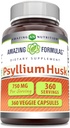 Amazing Applicas Psylium Husk 750mg Veggie Kapsle Dodatek 124; Non- GMO CLANE124; Gluten Free CLANE124; Made in USA CLANE124; Vhodné pro vegetariány (360 Počet)