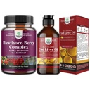 Bundle Extra Strength Hawthorn Berry Kapsle Hawthorn Extract Digestion and Heart Health Supplement a islandský Cod Játra Oil Liquid Wild chycený Nordic Omega 3 Fish Oil Liquid pro dospělé a děti