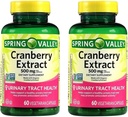 Spring Valley Cranberry Extract For Urinary Tract Health, Dietní dodatek, Antioxidační zdraví, 60 Počet, 500 mg na kapsli (Balení po 2)
