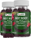 YUM-V 's Beet Root Gummies with Tart Cherry Extract - Berry Flavor Beetroot Gummies - Beet Chews for Blood Circulation and Antioxidant Support - Red Beets Gummies Berry 60 Count (Pack of 2)