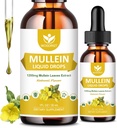 4-in-1 Mullein listy Extract Drops for Lungs - Respirační podpora a Plíce Čistota, Mullein tekuté doplňky s Elderberry, Marshmallow Root & Orange Peel, Natural Flavor, 1 Fl Oz (2 balení)