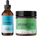 HERBAMAMA Lemon Balzám a jód Kit - Bundle Lemon Balm tinktura 4 fl oz & Draslík Jod Gummies - Vegan, Non- GMO, Alkohol & Gelatin- Free - 2 Pack