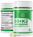 Nové prvky Vitamin D3 K2 10 000 IU s Glycinátem Magnesium- 500 mg - Zdraví kostí, Imunitní podpora, Energie & Mood - Non- GMO, Gluten- Free, Sugar- Free Softgels pro ženy a muže (60 softgelů)