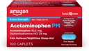 Basic Care Acetaminofen PM Kaplety, Pain Reliever Plus noční spánková pomoc, Extra síla, pomáhá příležitostně menší obočí, pánve a bolesti hlavy, 100 Počet, Balení se může lišit