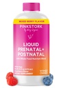 Pink Stork Liquid Prenatal Vitamíny pro ženy - Berry Flavor - Organic Food Blend - Plodnost, Těhotenství, Poporodní Essentials - Ranní nevolnosti Podpora - Kojení a kojení - 32 Služení