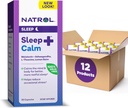 Natrol Sleep + klid Melatonin 6 mg s Ashwagandha, L-Theanine a Lemon Balzám, Dietní dodatek pro klidný spánek a uklidnit mysl, 30 Kapsle, 30 denní zásoba (balení po 12)