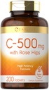 Carlyle Vitamin C s Rose HIPS 500mg 500 mg colum124; 200 Tablet colum124; High potency Formule colum124; Vegetarian, Non- GMO a gluten zdarma dodatek