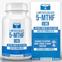 L-methylfolát 5 MG, Optimalizovaný a vysoce bioaktivní methylfolát, 5-MTHF dodatek pro nádech a imunitní podporu, přírodní dietní dodatek pro energii, non-GMO & gluten- free, 90 Kapsle