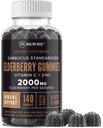 Sambucus Black Elderberry Gummies s zinkem a vitaminem C, 140 Gummies, Žvýkací imunitní podpora pro dospělé a děti, Non GMO, Kosher, Pectin, Vegan, Delicious Berry Flavor