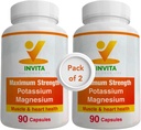 Invita Draslík Magnesium Dodatek (180 Kapsle) Vysoká absorpce Draslík Magnesium Komplex s aspartát & Chlorid - Podporuje kardiovaskulární, svalové a nervové zdraví - Non GMO & Gluten zdarma